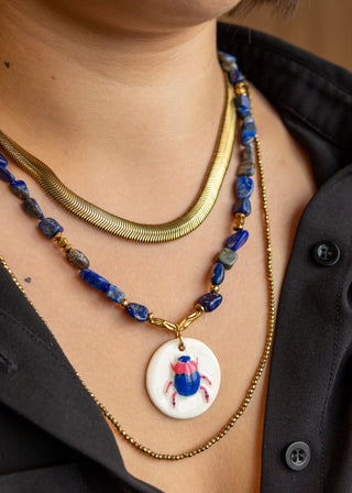 Collier Khepri Lapis Lazuli blanc