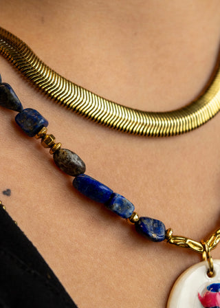 Collier Khepri Lapis Lazuli blanc