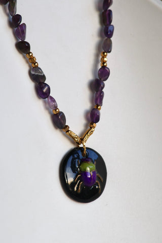 Collier Khepri Améthyste noir