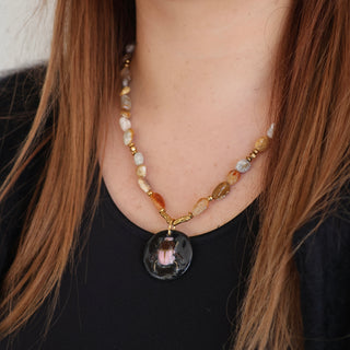 Collier Khepri Corail Jade noir