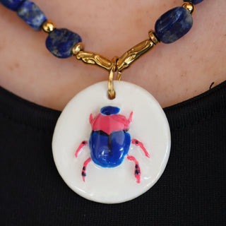 Collier Khepri Lapis Lazuli blanc